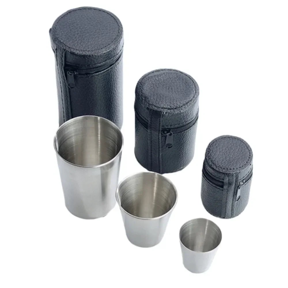 Drinkware 4 Pcs/set Outdoor Practical Travel Stainless Steel Cup Mini Set Whiskey Glass Cups Personalized Gifts Kitchen Dining