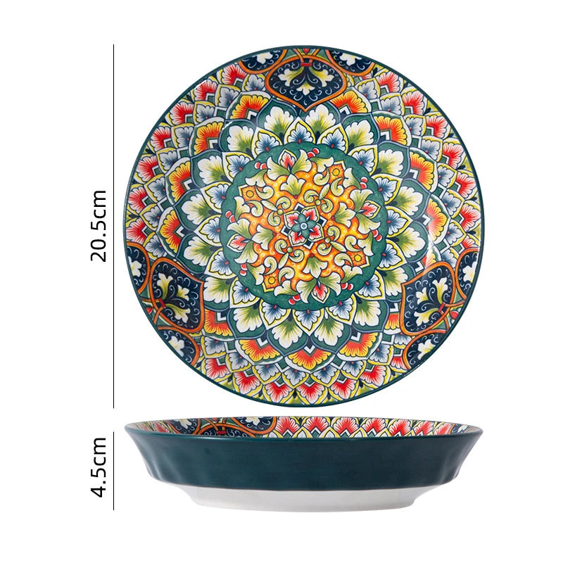 1Pcs Bohemia Retro Ceramic Dinner Plates Sets Food Plate Household Tableware Set Breakfast Plates Salad Soup Bowls Dinnerware