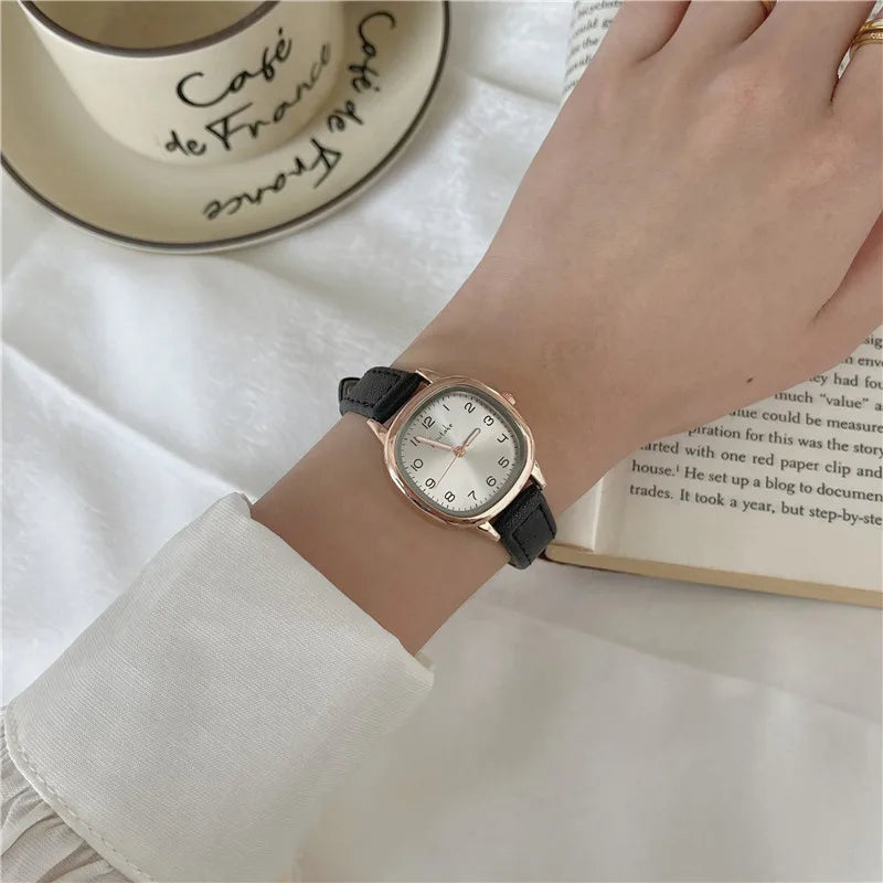 Simple Retro Exam Watch Female Student Art School Style Fashion Leather Band Wristwatch for Women Reloj Mujer Dropshipping