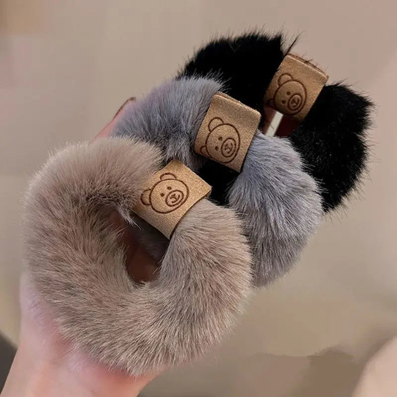 Korean Plush Bear Scrunchies - High Elastic Hair Ties