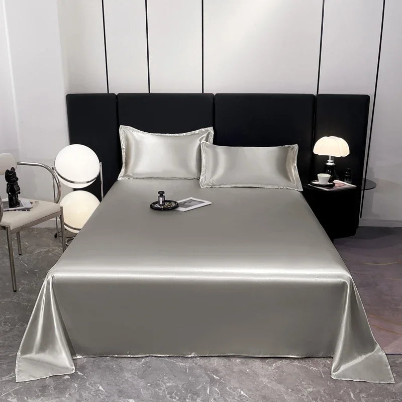 Satin Sheets Hotel Luxury Silky 1pcs King Queen Size Luxury Bedspread Soft Solid Color Flat Sheet Polyester Bed Sheet