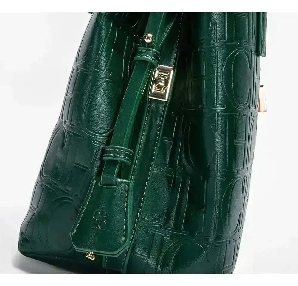 CH Large Capacity Handbag Luxury Brand Temperament Letter Print with Lock Design 2025 Trendy Women's Crossbody Bag