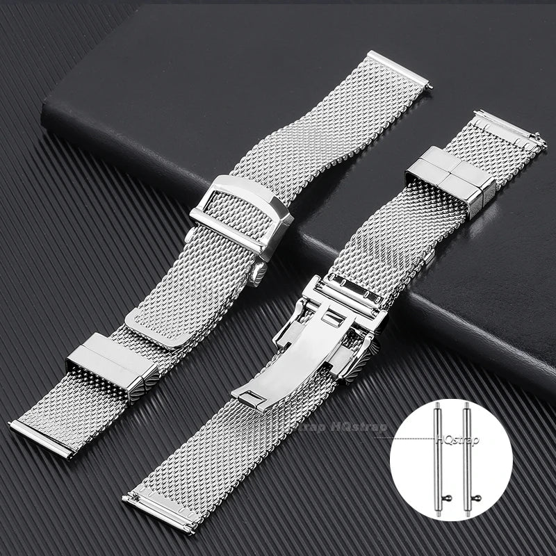 20 22mm Mesh Milanese Bracelet for Omega Seamaster 007 High-end Stainless Steel Watchband for IWC Pilot Quick Fit Folding Buckle