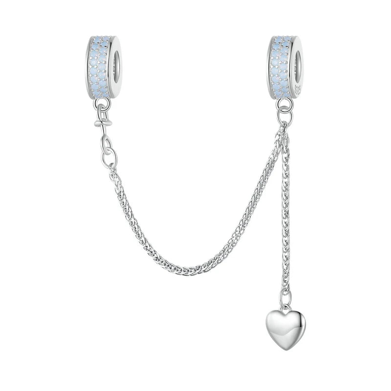 WOSTU 925 Sterling Silver Amimal Safety Chain Heart Key Flower Pendant CZ Charms Stopper Fit Original Bracelet DIY Fine Jewelry