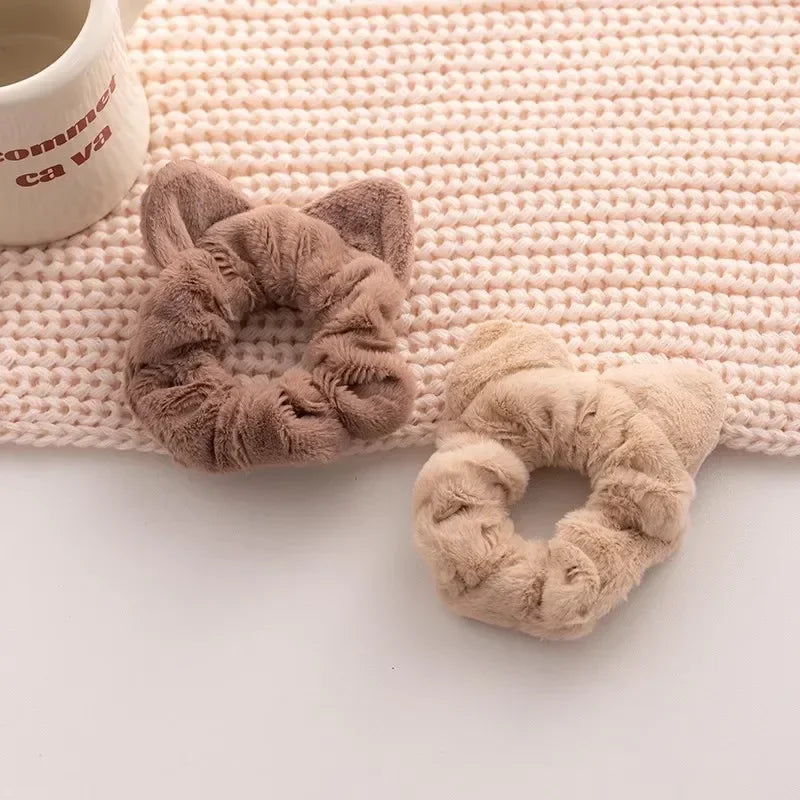 Korean Plush Cat Ear Scrunchies - High Elastic Hair Ties