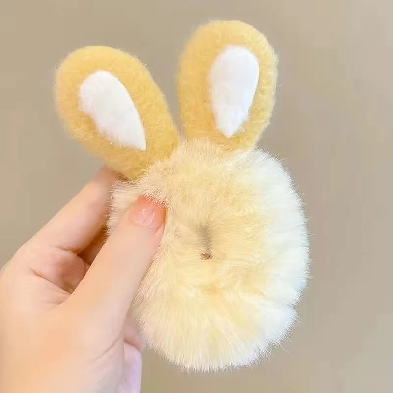 1PC 3D Plush Bunny Ear Hair Ties for Girls & Women