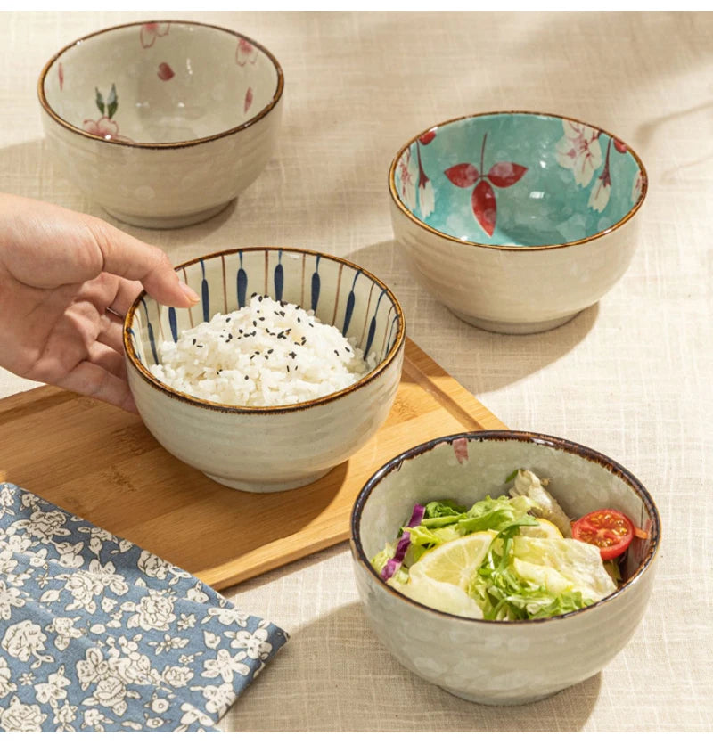 Japanese Style Ceramic Bowl Household Round Tableware Lunch Rice Milk Oats Vegetable Fruit Breakfast Bowls Personal Items
