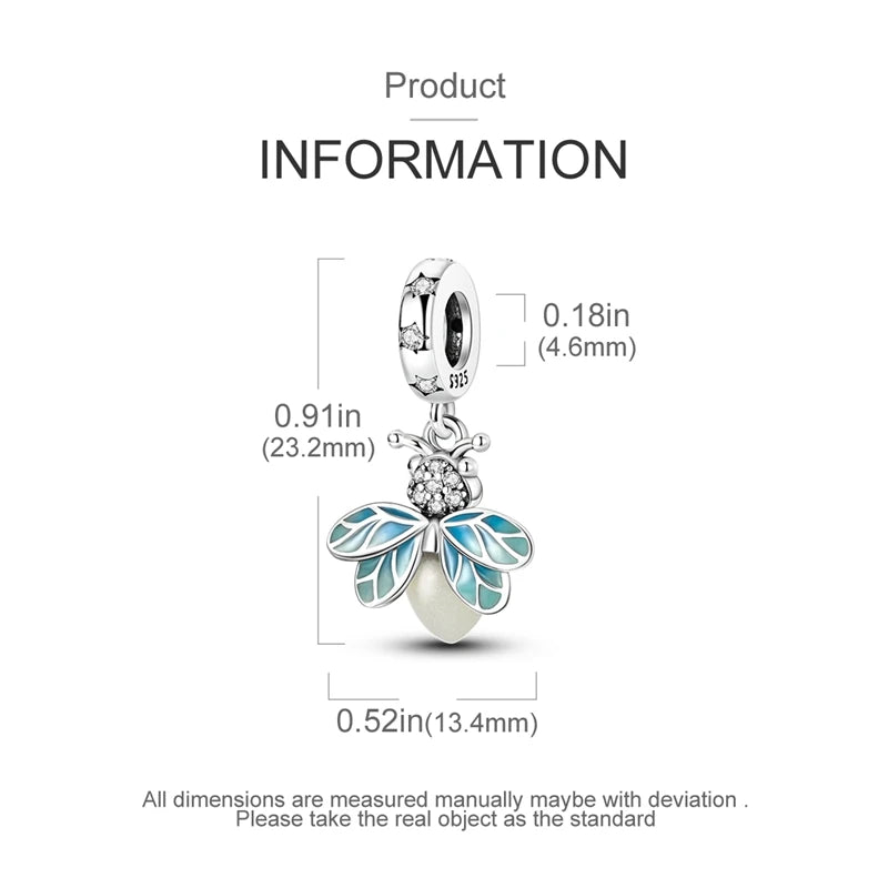 100% 925 Sterling Silver Creative Blue Luminous Firefly Charms Pendants Fit Qikaola 925 Original Bracelets DIY Birthday Jewelry