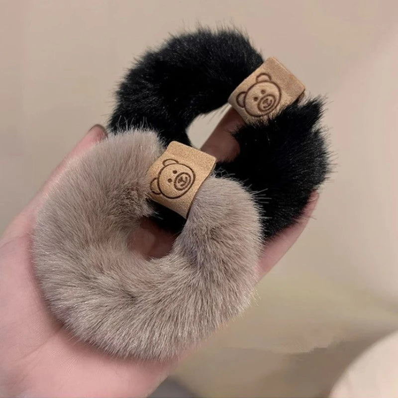 Korean Plush Bear Scrunchies - High Elastic Hair Ties