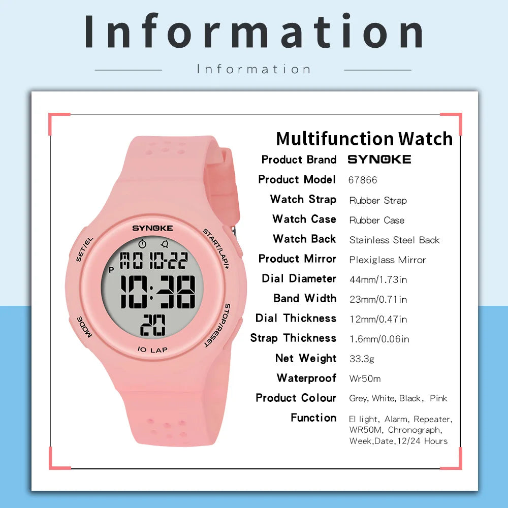 SYNOKE Women's Watches Thin Luxury Swim Waterproof Digital Sport Watch For Men LED Electronic Clock Multifunc Diving Wristwatch