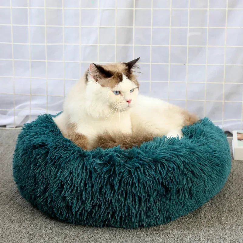 Self-Warming Round Pet Bed - Plush, Non-Slip Mat for Cats & Dogs
