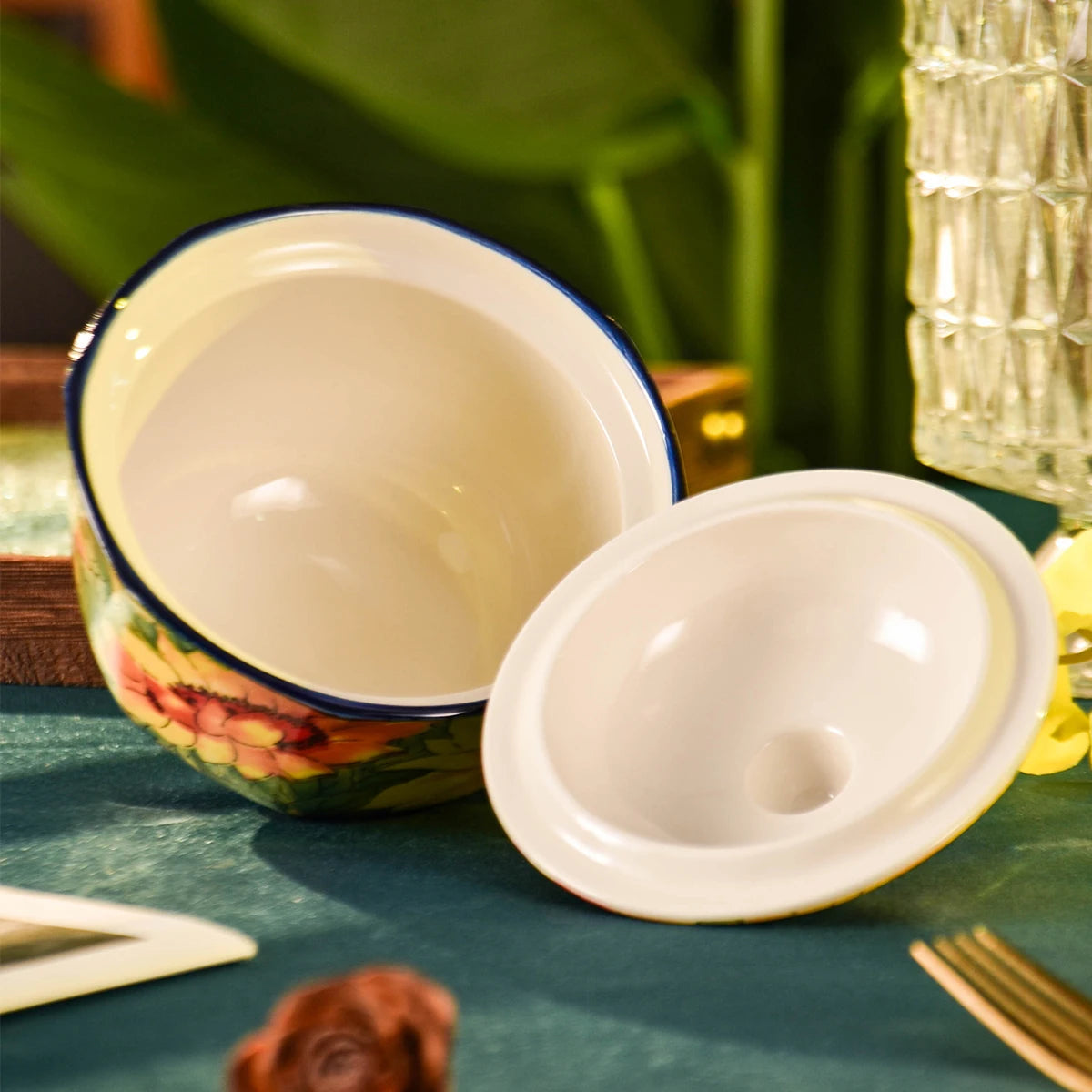 2/4 Sunflower Ceramic Baking Pans - 300ml Oven-Safe Stew Pot, with Inner and Outer Lids, Microwave-Safe, Leak-Proof Soup and Egg Steamer, Healthy Cooking