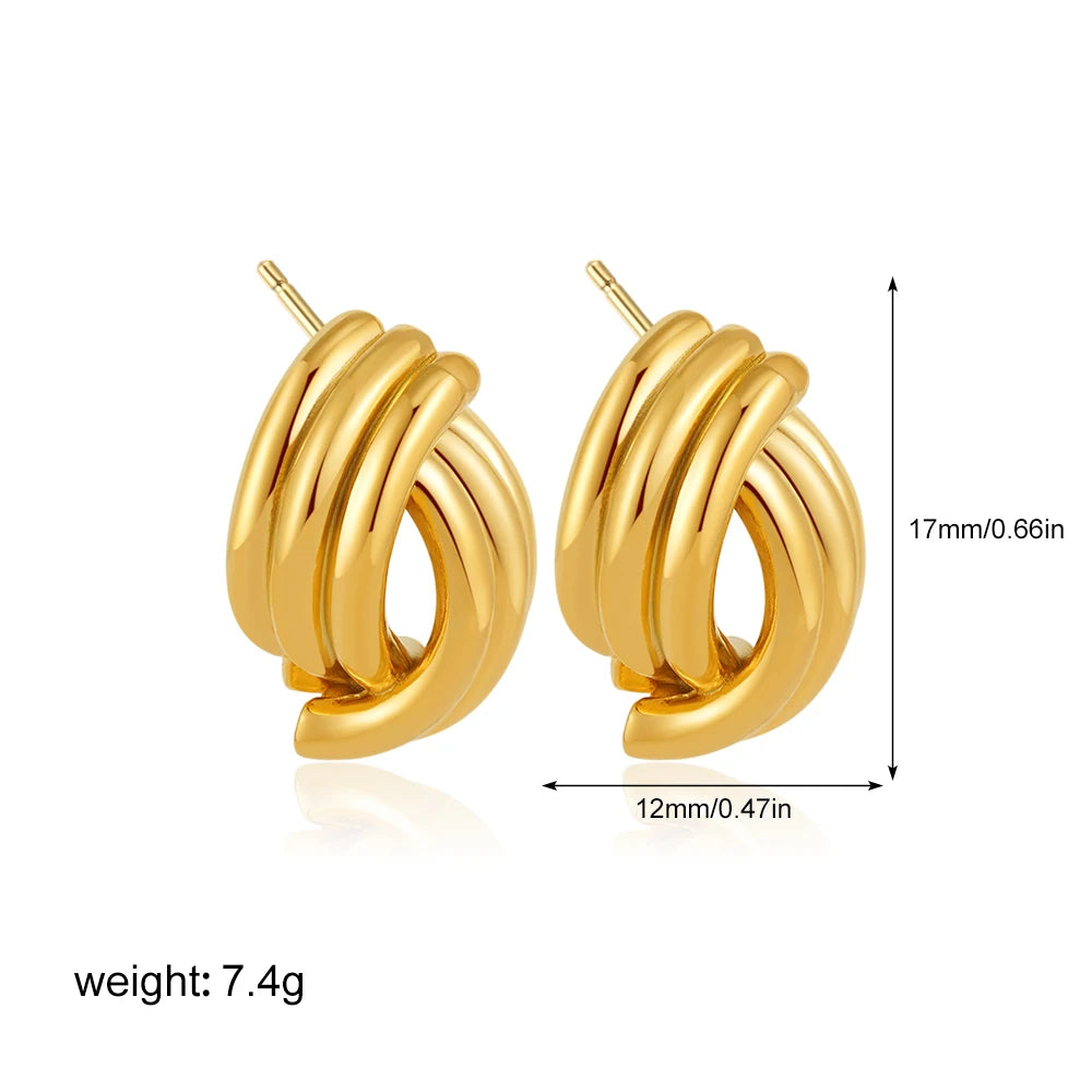 Retro Multi-layer Twist Irregular C Shape Hoop Earrings for Women Girls Gold Color Geometric Ear Buckle Stud Punk Jewelry Gifts