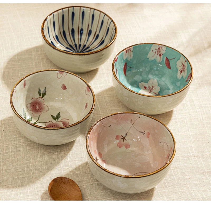 Japanese Style Ceramic Bowl Household Round Tableware Lunch Rice Milk Oats Vegetable Fruit Breakfast Bowls Personal Items
