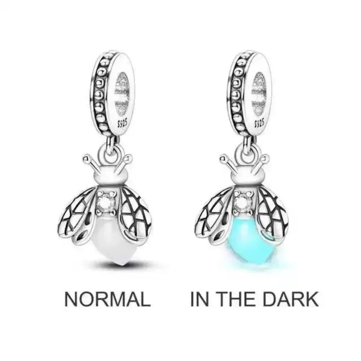 Authentic 925 Sterling Silver Luminous Firefly Charms Bee Light Bulb Beads Ring Earrings Fit Original Bracelets DIY Jewelry Gift