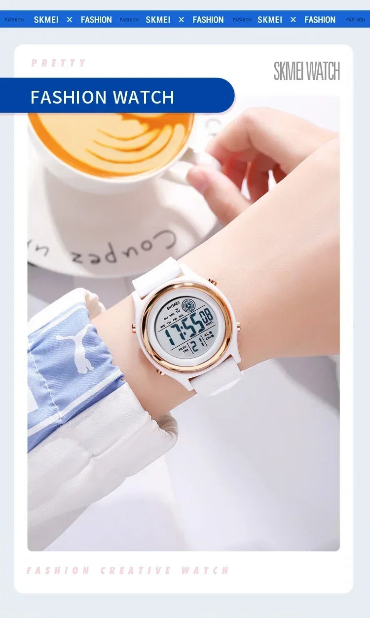 SKMEI 2094 Luxury Watch for Women Stopwatch Lady Waterproof Shockproof LED Display Countdown Ladies Digital Wristwatches Clock