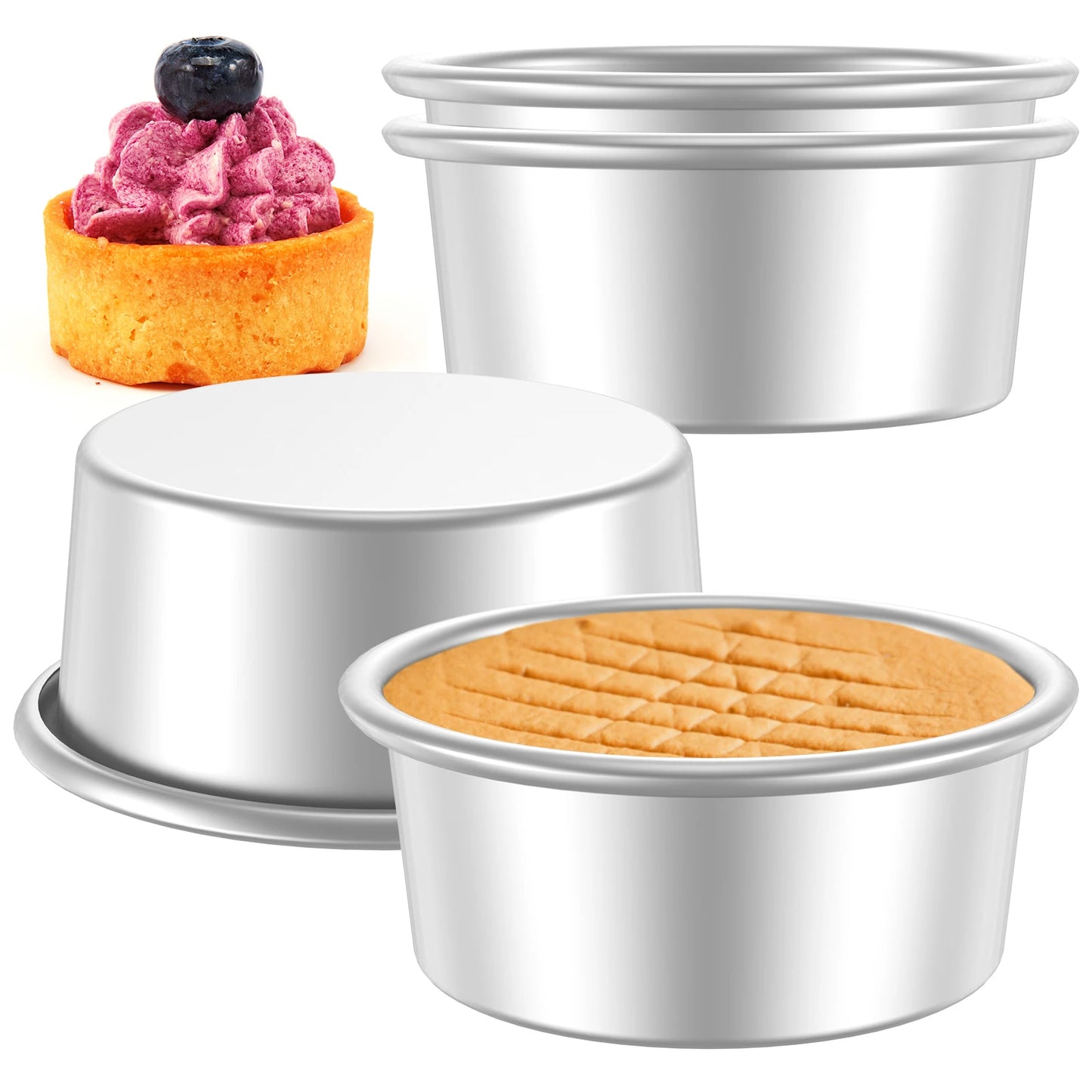 4/8Pcs Cake Bake Pan Non-Stick 4inch Round Cake Tin Stainless Steel Mold Pan Reusable Cake Bakeware Dishwasher Safe Baking Mold