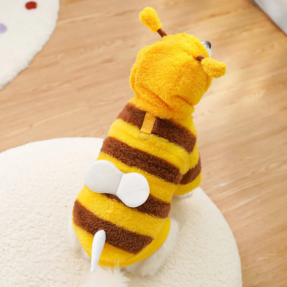 Bee-Themed Pet Hoodie – Warm Fleece Costume for Dogs & Cats