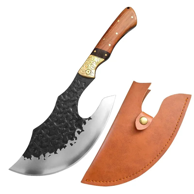 High Hardness Butcher's Knife BBQ Meat Fruit Cutting Utility Knife Professional Bone Chopping Axe Wood Handle Chef Slicing Knife