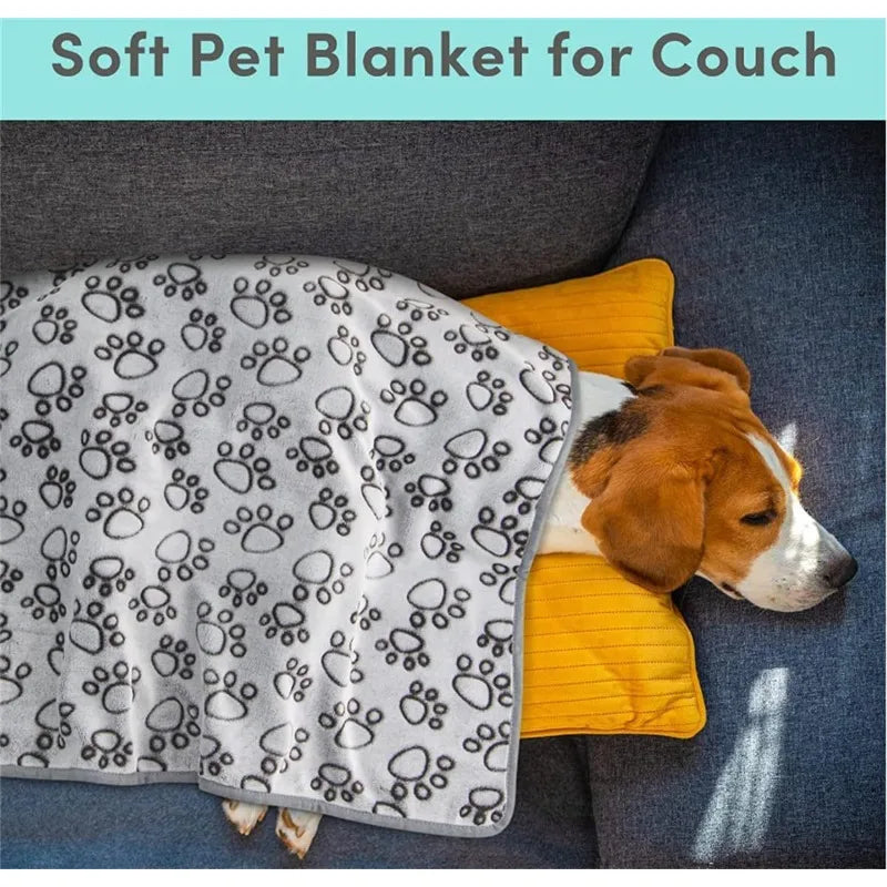 Paws Pattern Pet Blanket - Soft Fluffy Travel Mat & Bed for Cats and Dogs