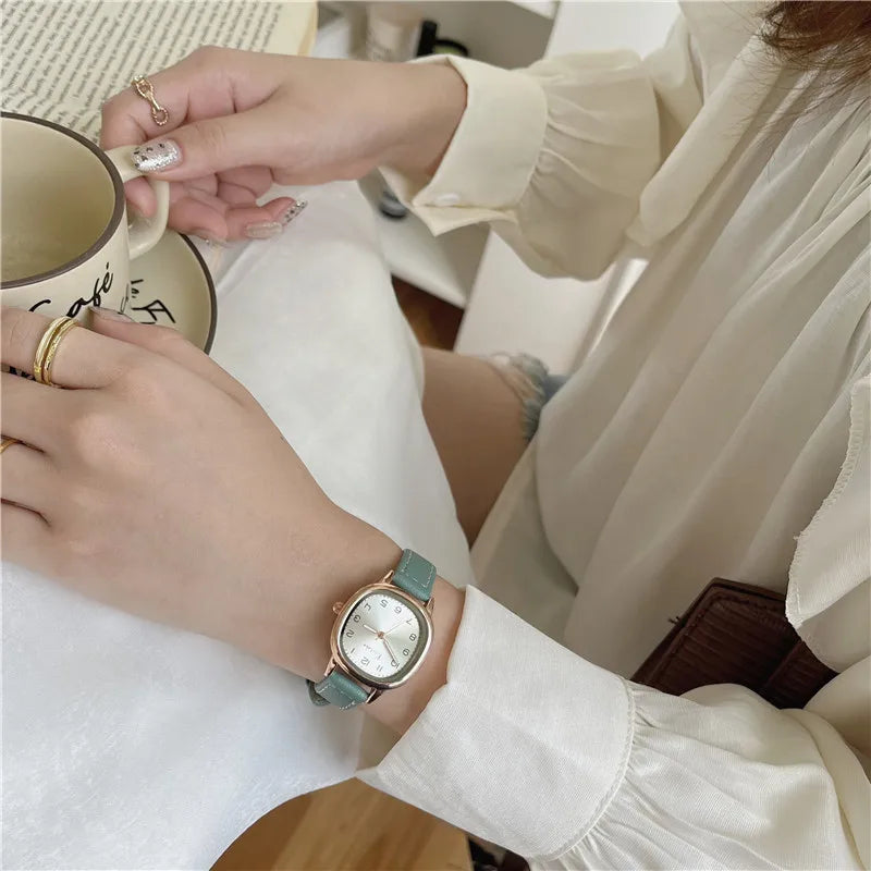 Simple Retro Exam Watch Female Student Art School Style Fashion Leather Band Wristwatch for Women Reloj Mujer Dropshipping