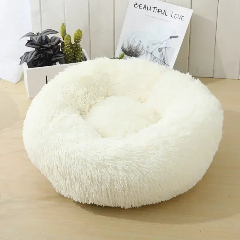 Self-Warming Round Pet Bed - Plush, Non-Slip Mat for Cats & Dogs