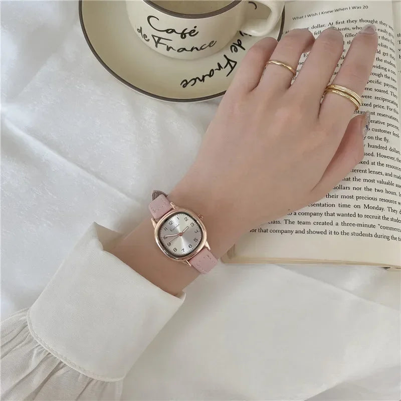 Simple Retro Exam Watch Female Student Art School Style Fashion Leather Band Wristwatch for Women Reloj Mujer Dropshipping