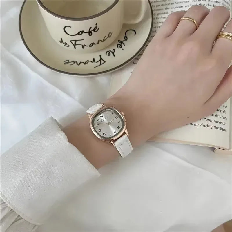 Simple Retro Exam Watch Female Student Art School Style Fashion Leather Band Wristwatch for Women Reloj Mujer Dropshipping