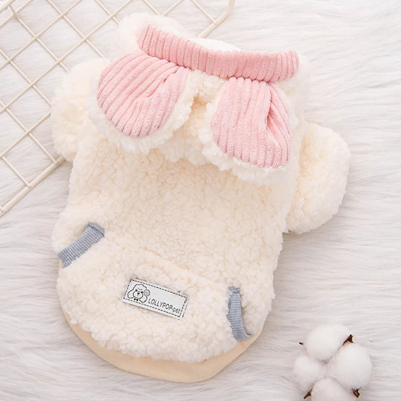 Cozy Fleece Dog Coat - Bear-Design Winter Jacket for Small Breeds