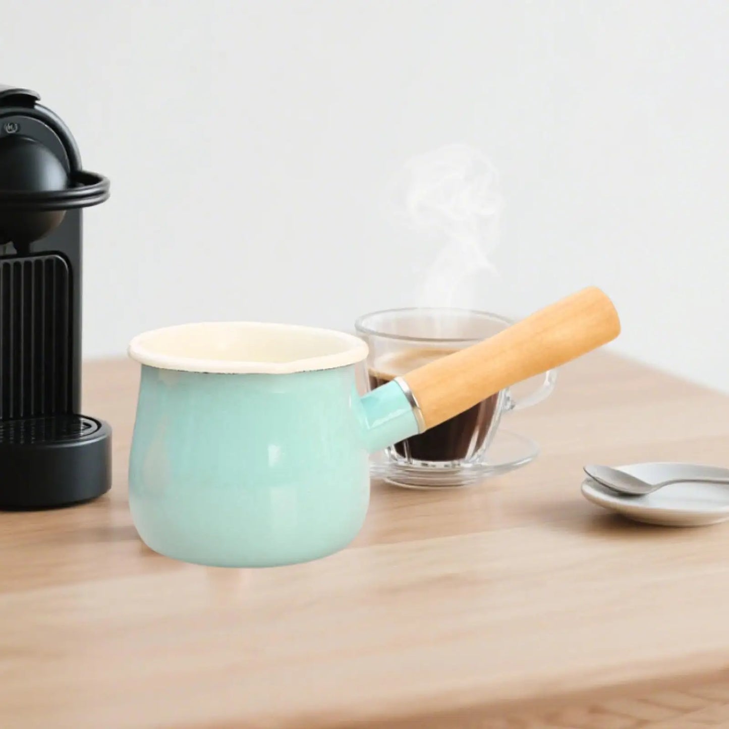 Enamel Milk Pot with Spout with Anti Scald Handle Nonstick Cookware Soup Pot for Home Induction Cooker Outdoor Gas Stove Kitchen