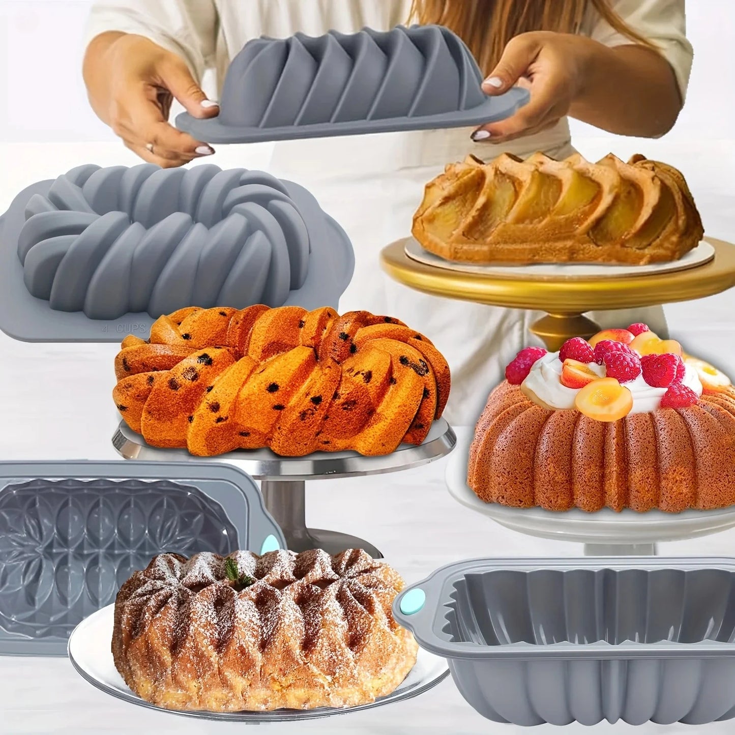 Silicone Bakeware Set Versatile Cake Molds Non-Stick Flower & Assorted Shapes Baking Pans Muffins Chocolates Moulds