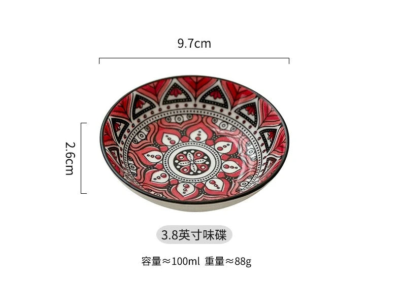 Bohemian Ceramic Sauce Vinegar Dish Plates Seasoning Dish Barbecue Dipped Sashimi Sushi Soy Snack Fruit Dessert Plates Tableware