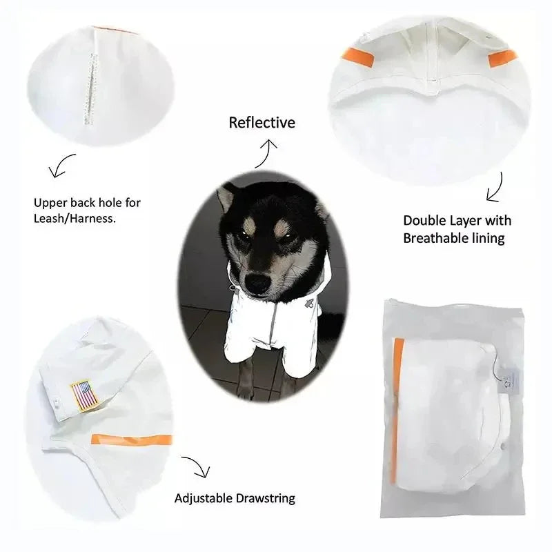 Reflective Space Suit Dog Raincoat - Waterproof Hoodie for All Sizes
