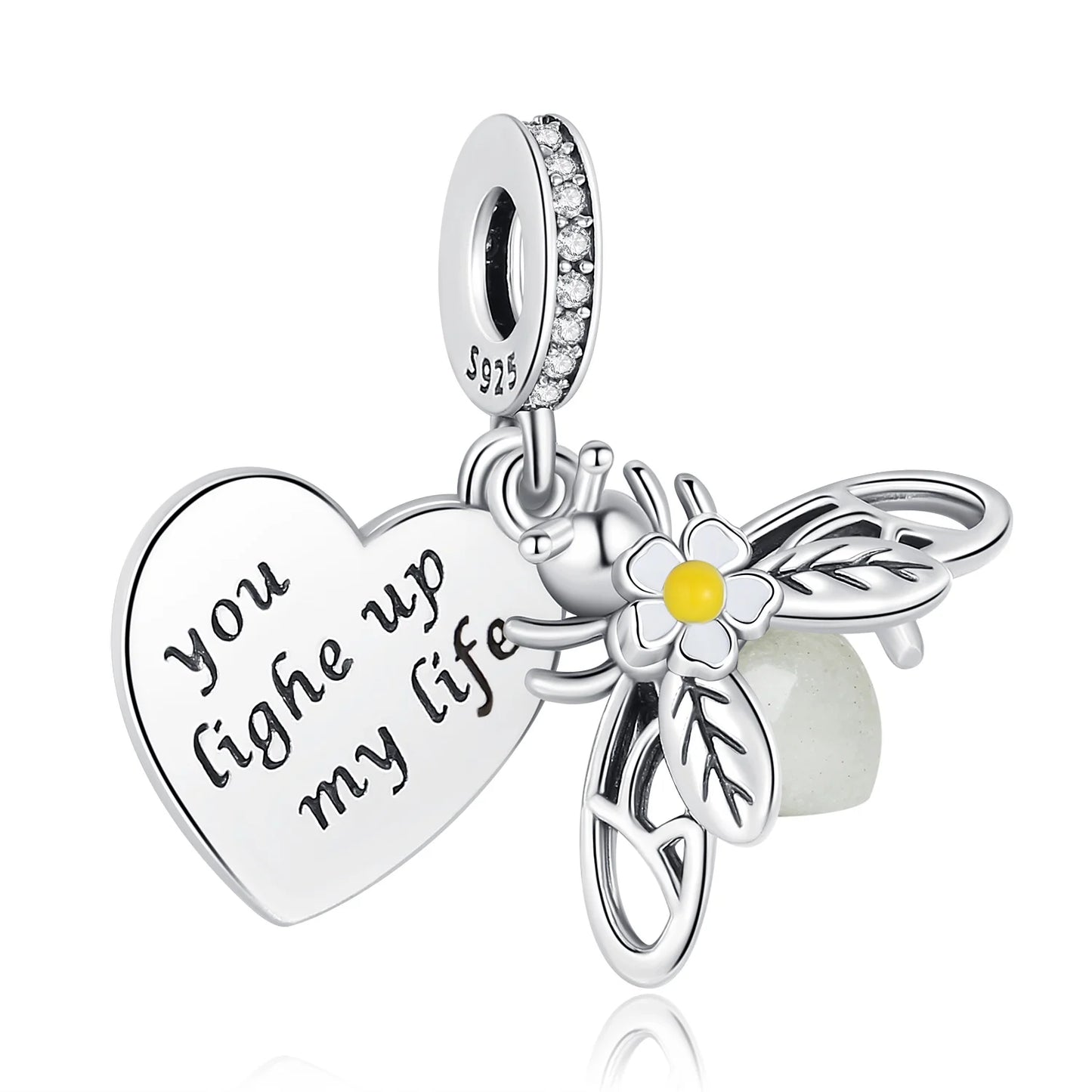 Authentic 925 Sterling Silver Luminous Firefly Charms Bee Light Bulb Beads Ring Earrings Fit Original Bracelets DIY Jewelry Gift