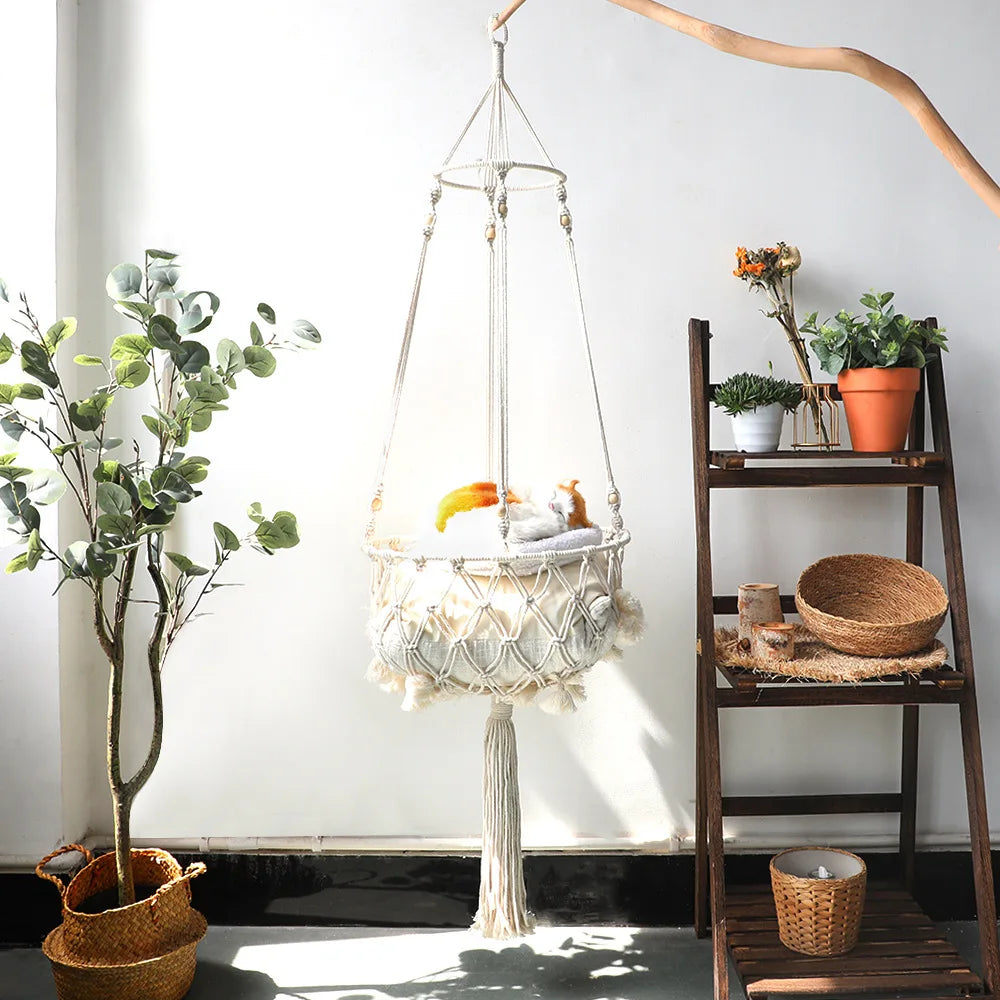 Bohemian Handmade Cat Hammock - 40cm Macrame Cotton Rope Swing