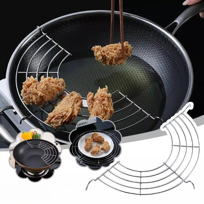 Stainless Steel Mesh Frying Basket with BBQ Tongs Set Oil Drainage Rack Perfect for Deep Frying and Grilling Safe Kitchen Tool