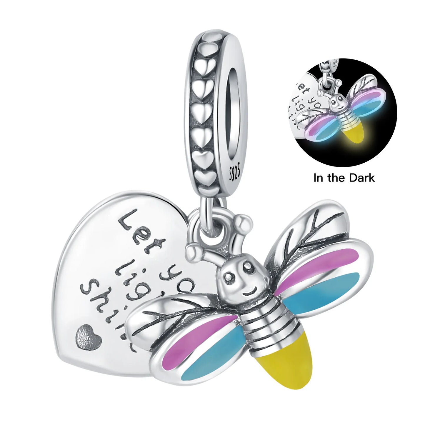100% 925 Sterling Silver Creative Blue Luminous Firefly Charms Pendants Fit Qikaola 925 Original Bracelets DIY Birthday Jewelry