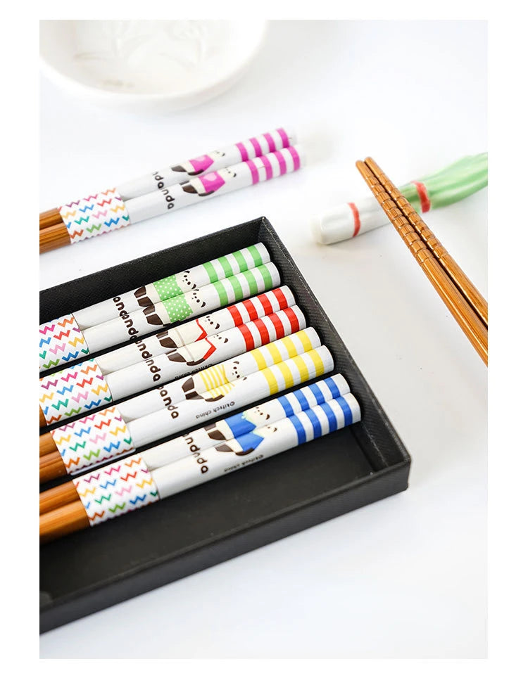 5 Pair of Bamboo Chopsticks Household Long Chopsticks Non-slip Set Tableware Cute Multi Color Wooden Chopsticks Set New 젓가락