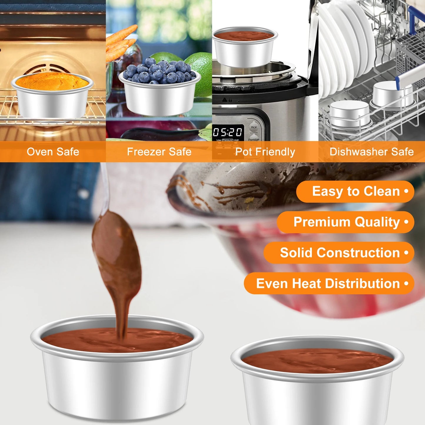 4/8Pcs Cake Bake Pan Non-Stick 4inch Round Cake Tin Stainless Steel Mold Pan Reusable Cake Bakeware Dishwasher Safe Baking Mold