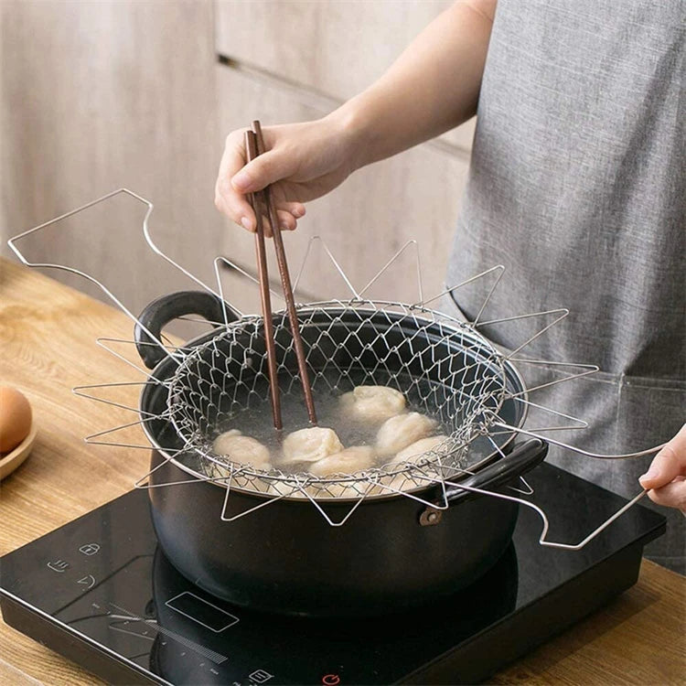1PC Stainless Steel Deep Fry Basket Telescopic Foldable Frying Basket Kitchen Wire Mesh French Chip Frying Serving