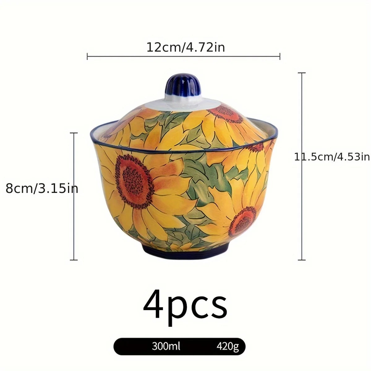 2/4 Sunflower Ceramic Baking Pans - 300ml Oven-Safe Stew Pot, with Inner and Outer Lids, Microwave-Safe, Leak-Proof Soup and Egg Steamer, Healthy Cooking