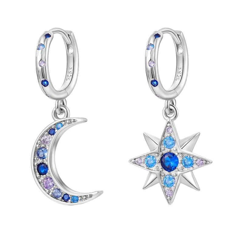 Sparkling Hoop Earrings 925 Sterling Silver Moon Pearl Heart Crystal Luxury Romantic Earing Fit Woman Wedding Party Jewelry Gift