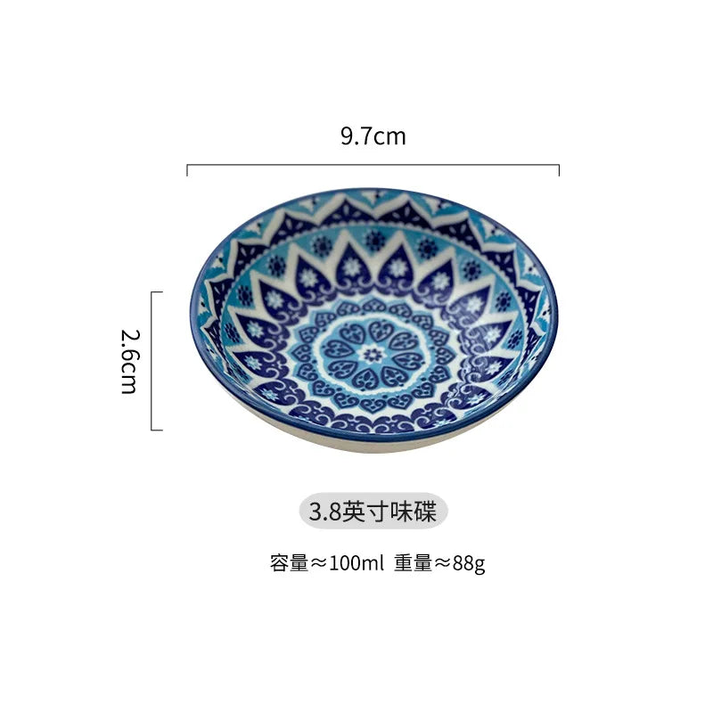 Bohemian Ceramic Sauce Vinegar Dish Plates Seasoning Dish Barbecue Dipped Sashimi Sushi Soy Snack Fruit Dessert Plates Tableware