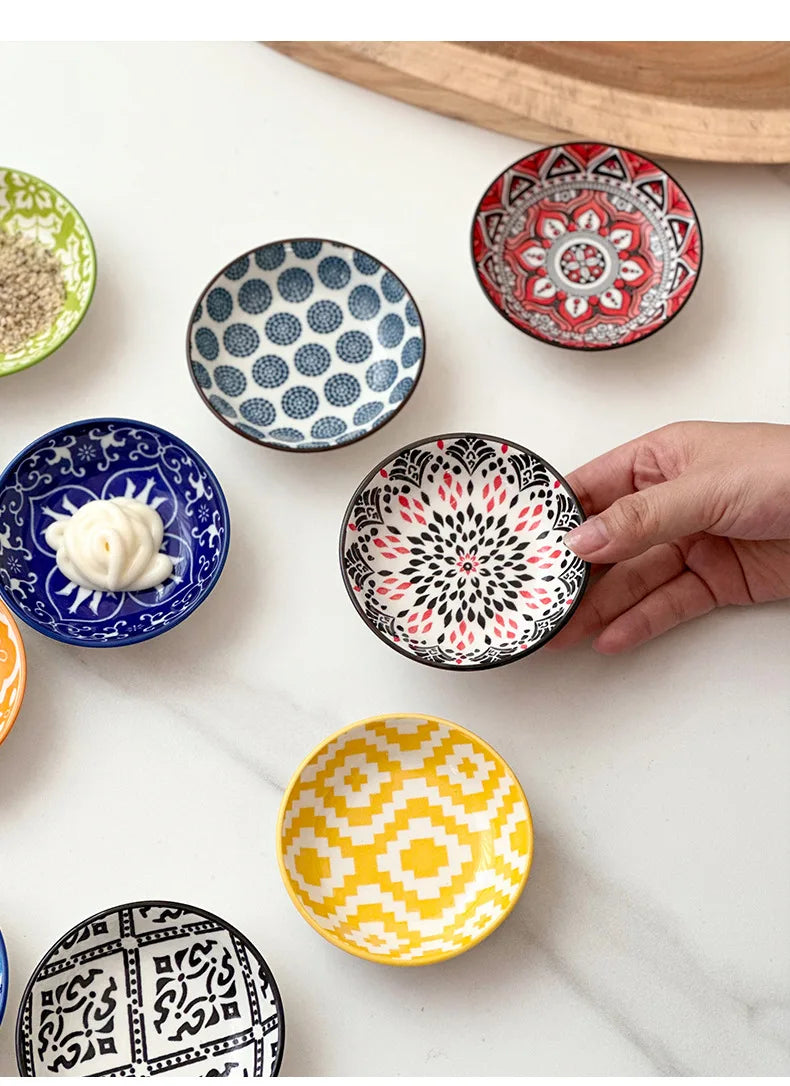 Bohemian Ceramic Sauce Vinegar Dish Plates Seasoning Dish Barbecue Dipped Sashimi Sushi Soy Snack Fruit Dessert Plates Tableware
