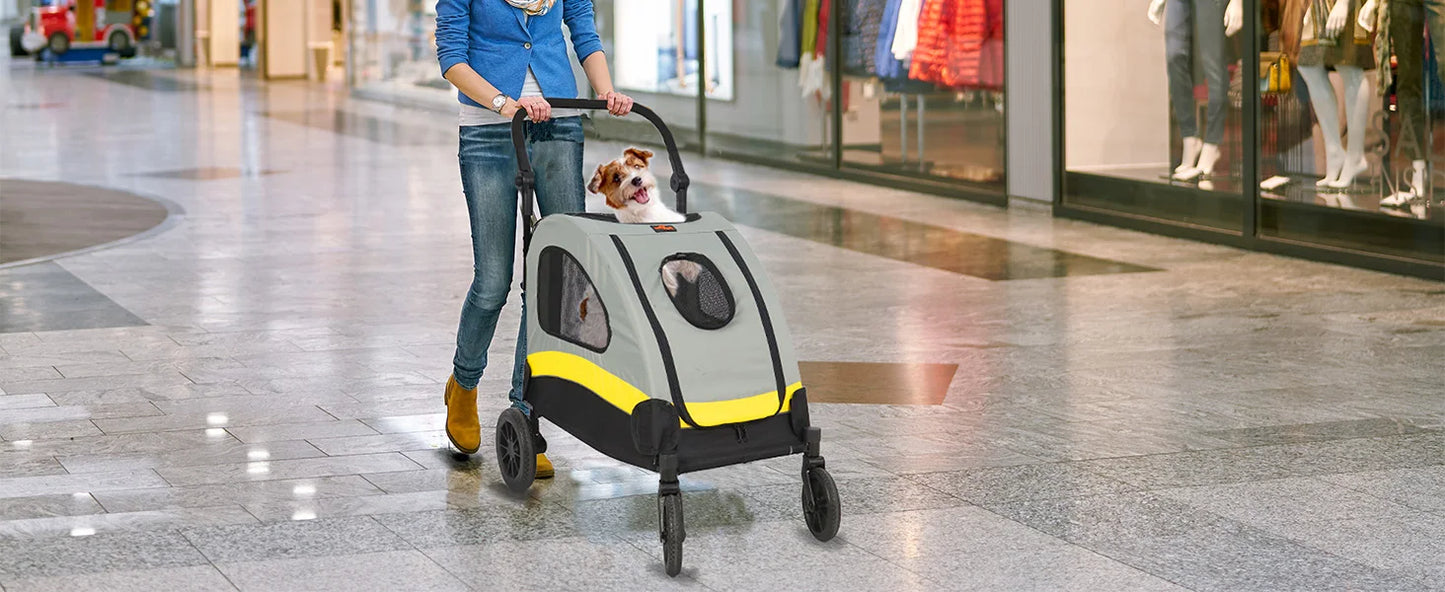 Premium 4-Wheel Dog Stroller - Foldable Pet Jogger for All-Size Dogs