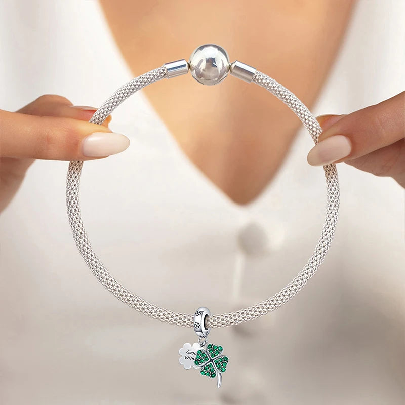 Fit Pan 925 Original Bracelets Love Heart Flower Four Leaf Clover Turtle 925 Silver Charms Beads DIY Birthday Jewelry Gift