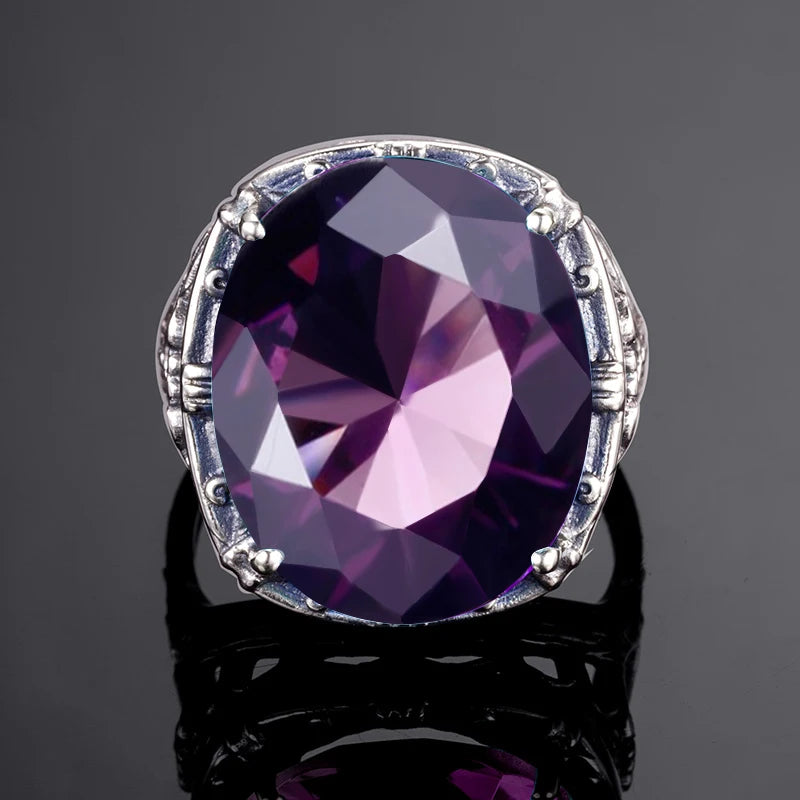 Real 925 Silver Women Amethyst Gemstone Ring Wedding Rings Handmade Processing Victorian Antique Jewelry