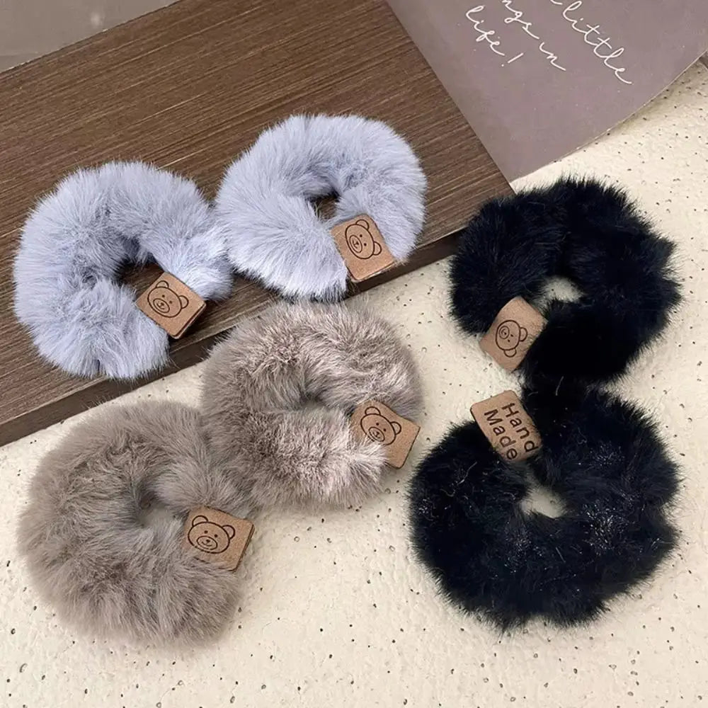 New Korean Style Plush Hair Band Bear Soft Hair Rope Elastic Durable Ponytail Headband