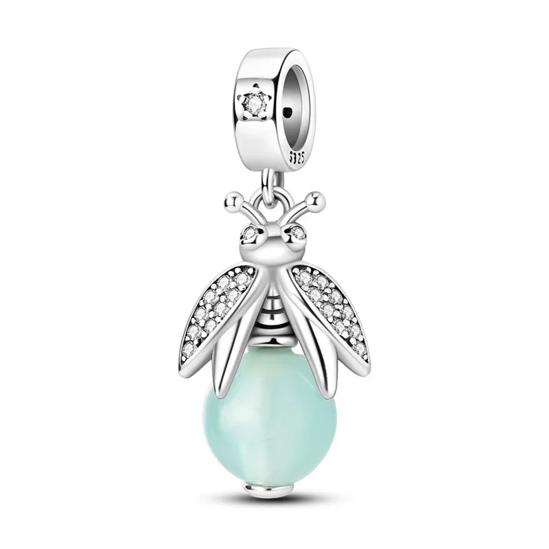 100% 925 Sterling Silver Creative Blue Luminous Firefly Charms Pendants Fit Qikaola 925 Original Bracelets DIY Birthday Jewelry