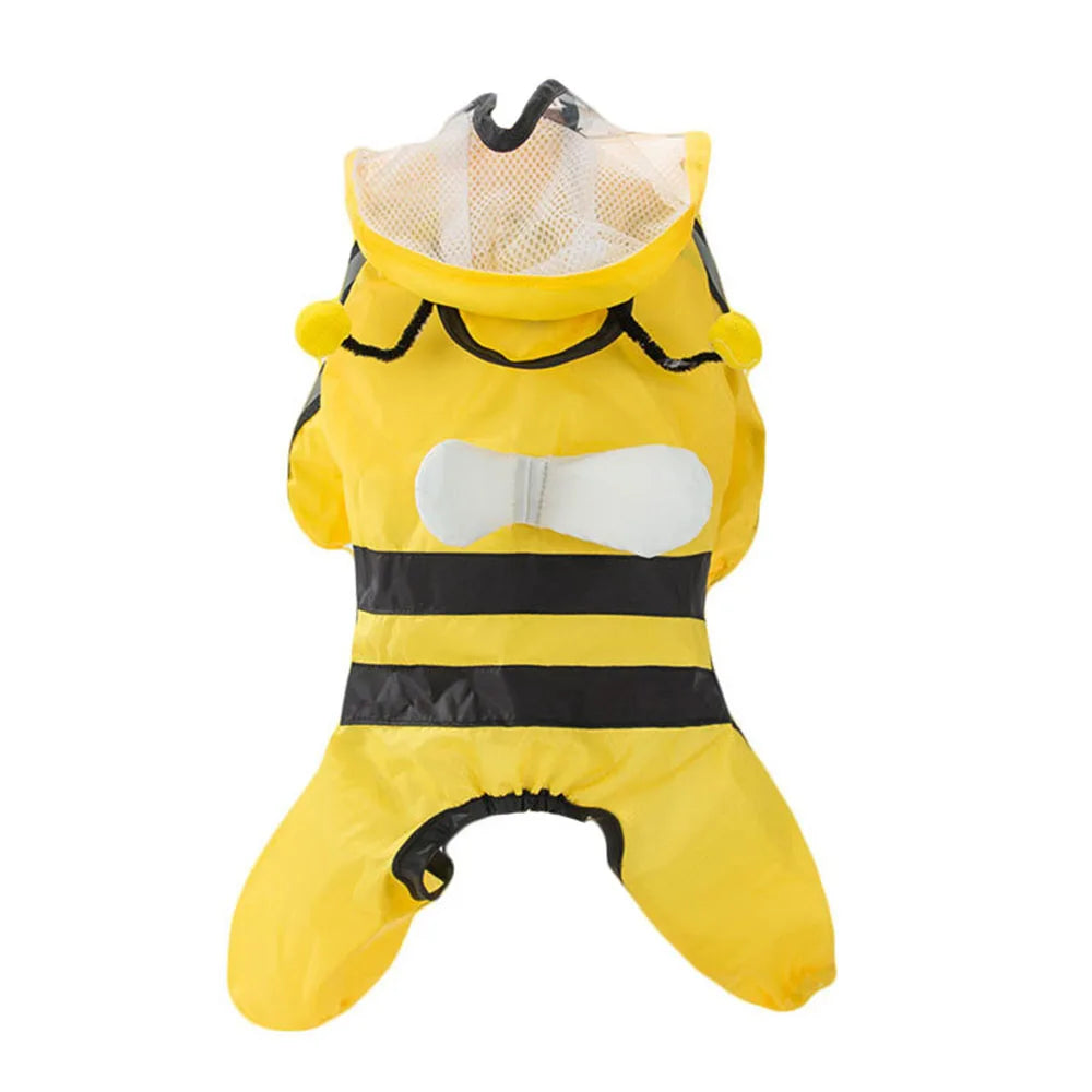 Cute Bear Shape Dog Raincoat Puppy Rain Jacket Full Body Coverage with Hat Reflective Double Layered Waterproof Dog Hooded Cloak